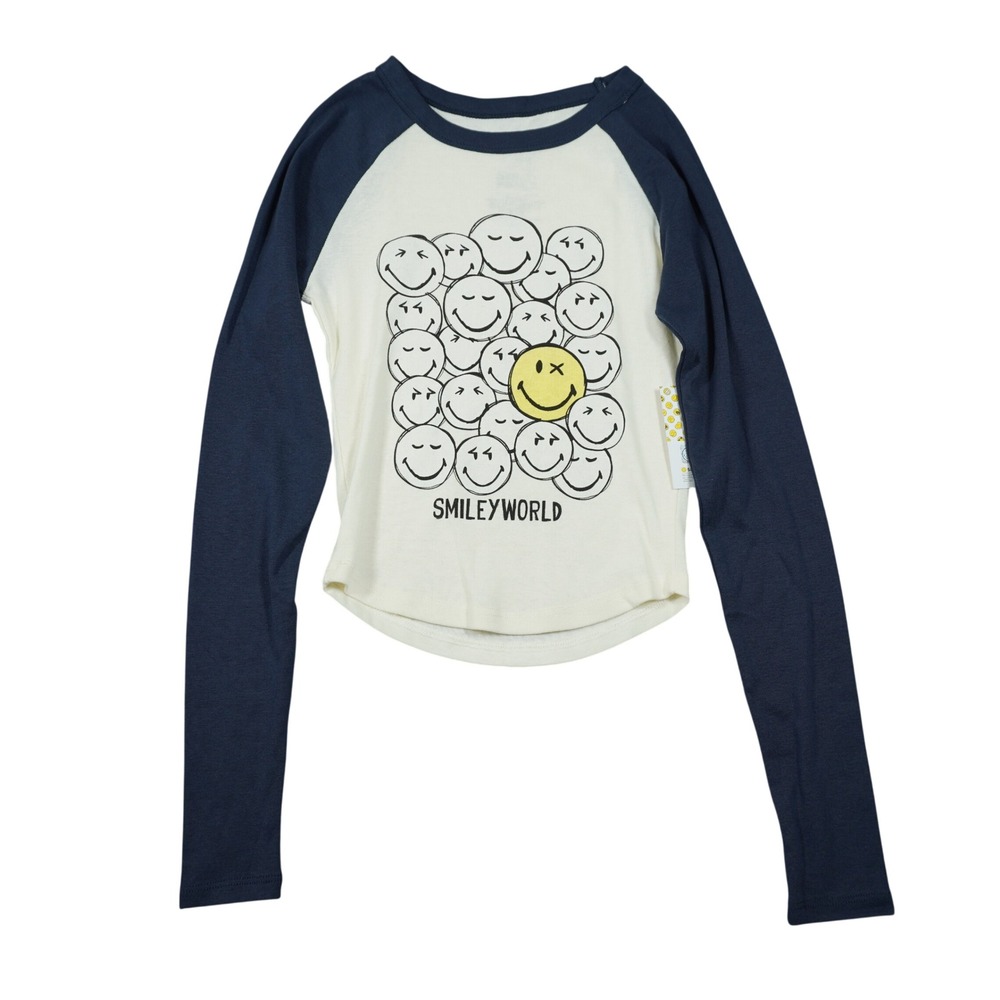 The‎ Vinyl Icons SmileyWorld Raglan Baseball Tee Navy Cream XS NWT Casual Lounge